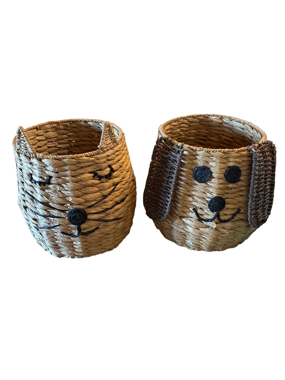 Set of 2 10” Woven Animal Face Baskets - Natural Brown